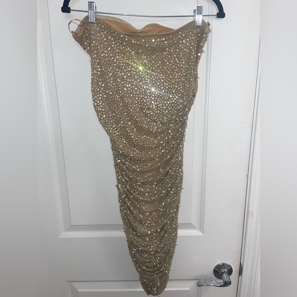 Nude Rhinestone Studded Dress